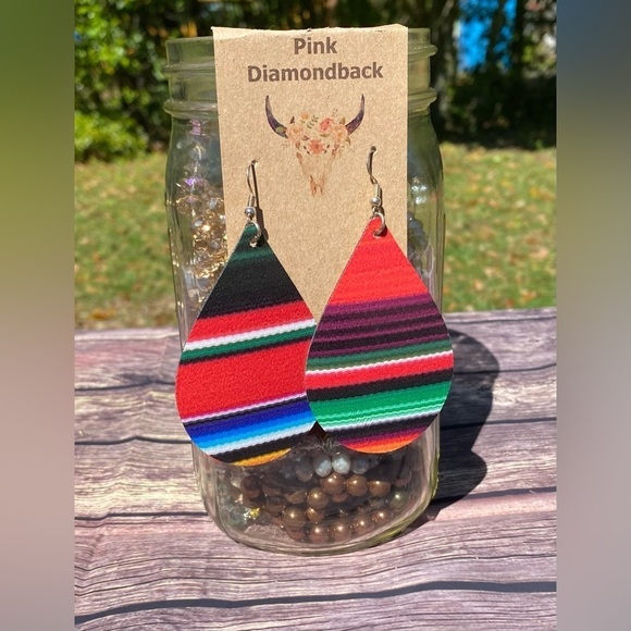 Fiesta Serape Southwest Western Handmade One Of A Kind Lure Tear Drop Earrings - Picture 1 of 3